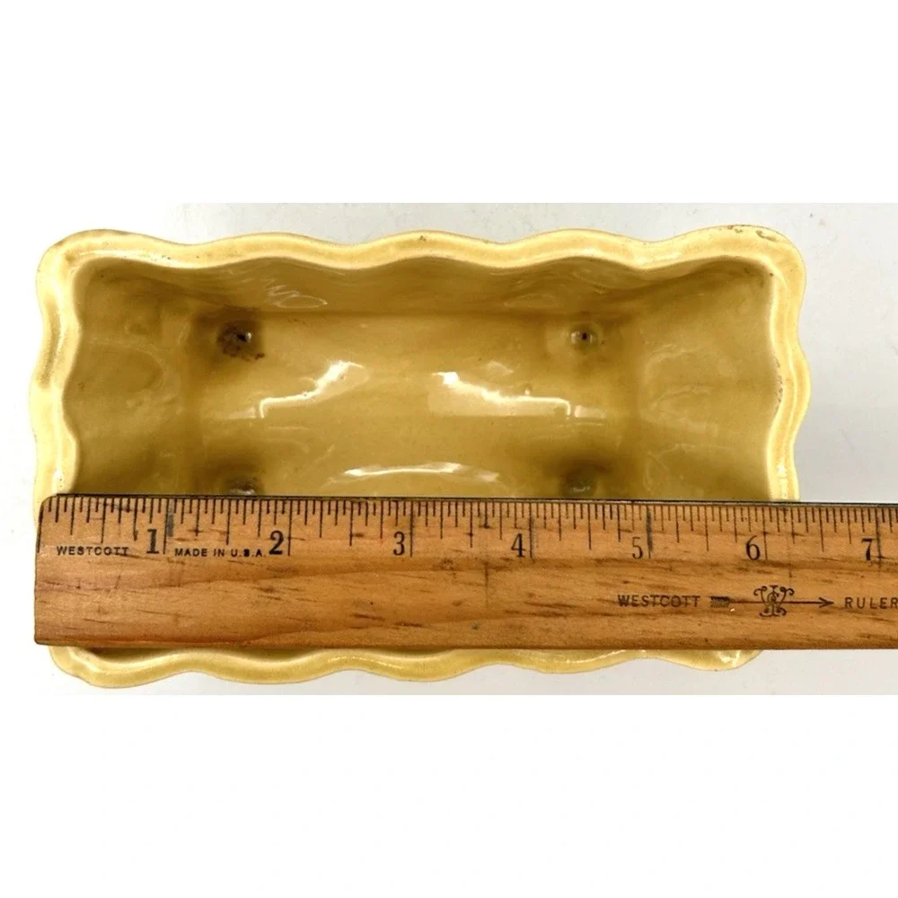 Vintage MCM California Pottery Planter Mustard Yellow Ribbed Rectangular USA